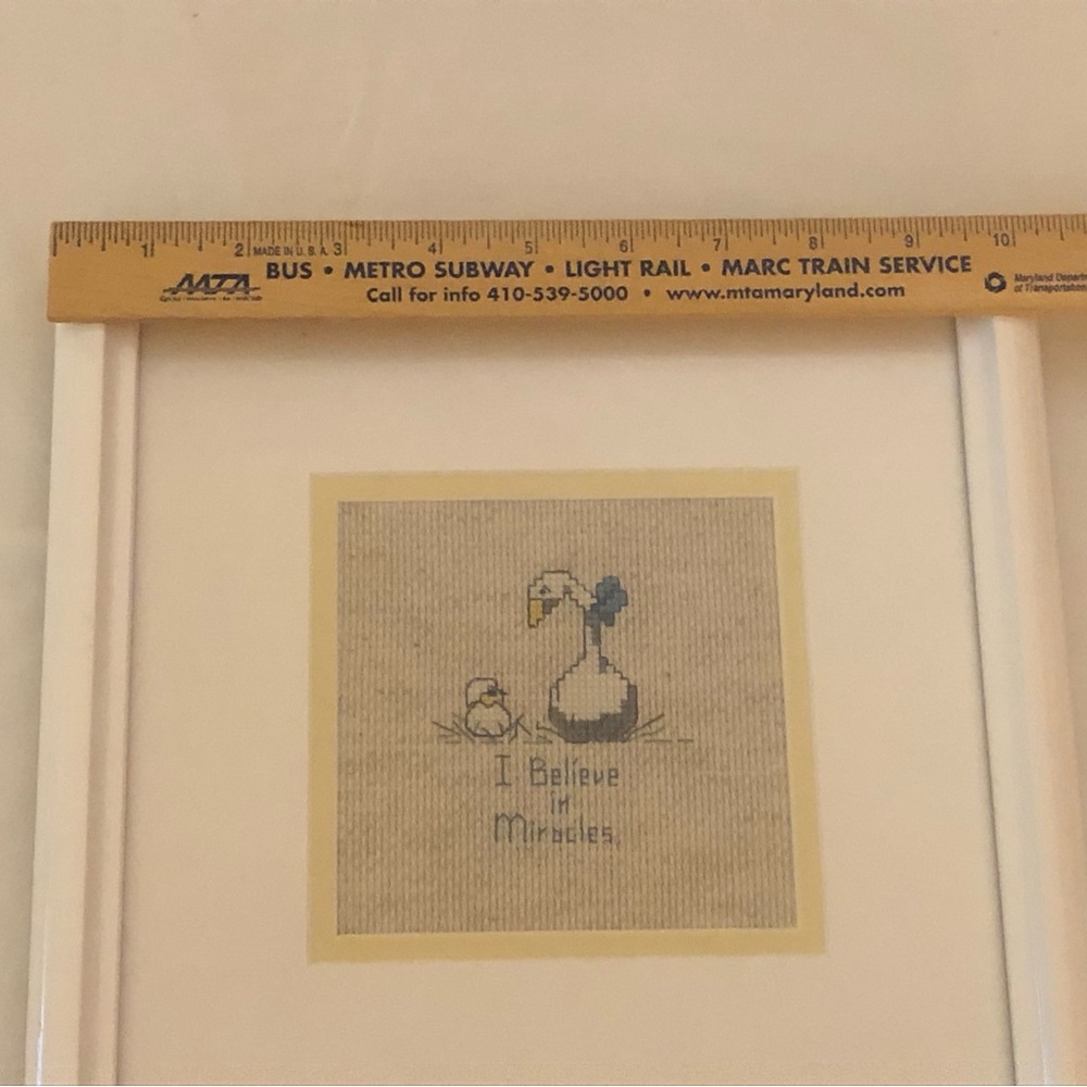 Framed Nursery Cross-Stitch Art in White and Yellow - I Believe in Miracles - Picture 3 of 6